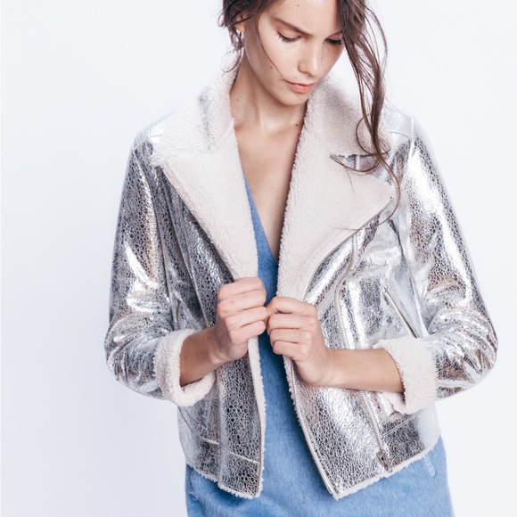 Loeffler Randall Reversible Silver Leather and Shearling Moto Jacket - Picture 3 of 15